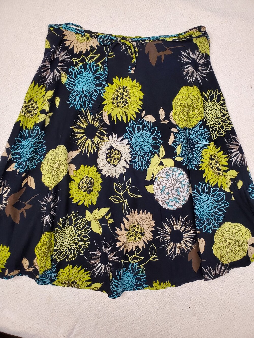 Jezebel Floral Wrap Skirt Black Yellow Teal Sunflower Boho Midi Flowy Women